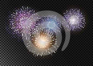 Set of fireworks on a transparent background.
