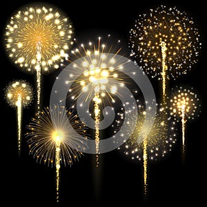 Set of fireworks. Vector illustration.