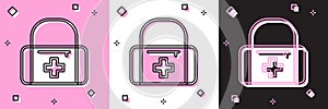 Set First aid kit icon isolated on pink and white, black background. Medical box with cross. Medical equipment for