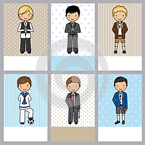 Set of 6 first communion boy cards photo