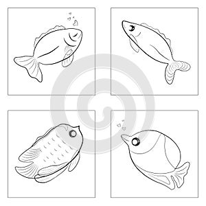 Set of Fish cartoon animal kawaii cute graphic design illustration vector