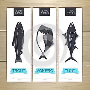 Set of fish seafood banners.