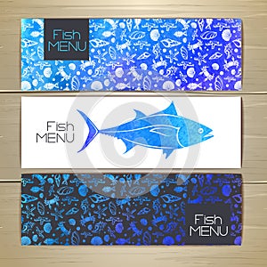 Set of fish seafood banners.