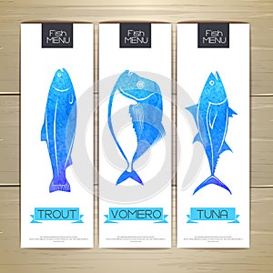 Set of fish seafood banners.