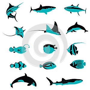 Set of Fish Underwater Aquatic Shell Animals and Creatures icons