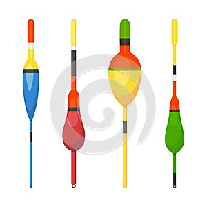 The set of the fishing bobbers is isolated on the white background