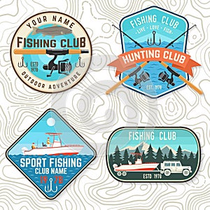 Set of fishing club patch. Live, love, fish. Vector. Concept for shirt or logo, print, stamp, tee, patch. Vintage