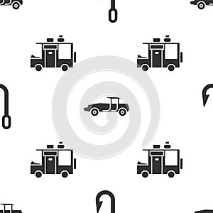 Set Fishing hook, Car and Rv Camping trailer on seamless pattern. Vector