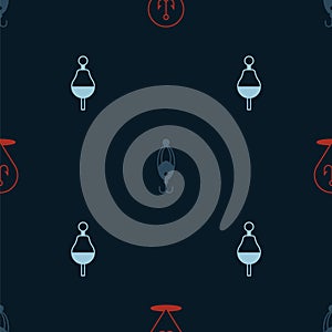 Set Fishing hook, lure and float on seamless pattern. Vector