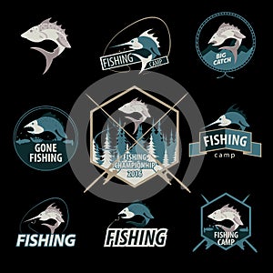 Set of fishing logos, emblems, badges
