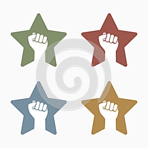 Set fist star logo, print on t-shirt, hand up
