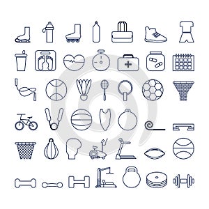 Set of fitness icons. outline vector