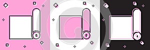 Set Fitness mat roll icon isolated on pink and white, black background. Yoga mat rolled. Sport equipment. Vector