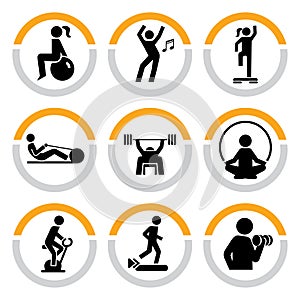 Set of Fitness Pictograms in Semicircles