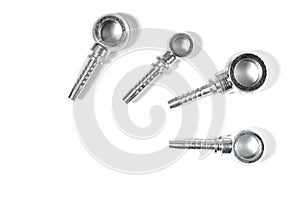 Set of fittings, quick couplings for hose isolated on white background.