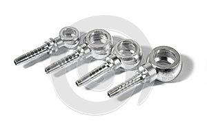 Set of fittings, quick couplings for hose isolated on white background.