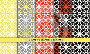 Set with five Arrows backgrounds.Trendy Geometric seamless patterns collection.Vector colorful arrows ornament