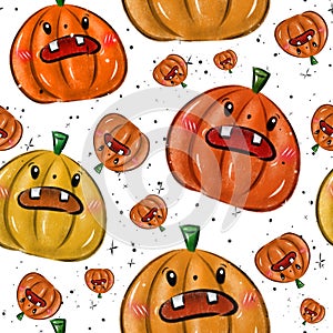 Set of five cute Halloween pumpkins. White background.