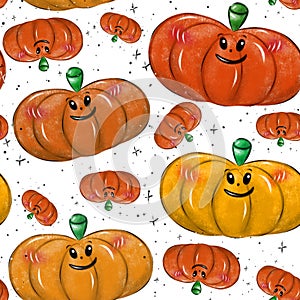 Set of five cute Halloween pumpkins. White background.