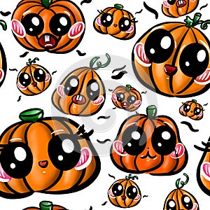 Set of five cute Halloween pumpkins. White background.