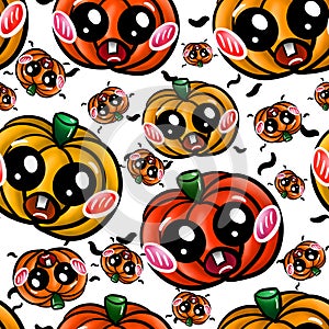 Set of five cute Halloween pumpkins. White background.