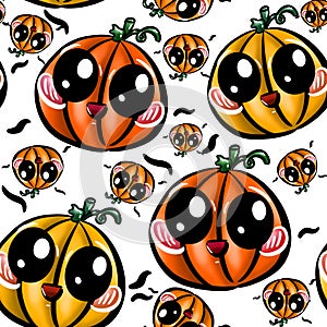 Set of five cute Halloween pumpkins. White background.