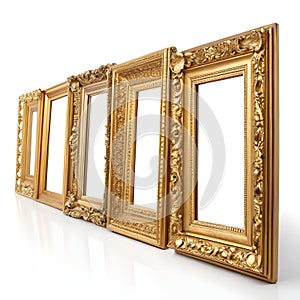 Five Golden Frames isolated on white background