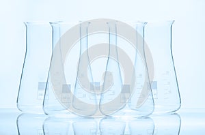 Set of five empty conical temperature resistant flasks