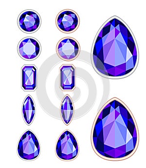 Set of five forms of violet gemstone