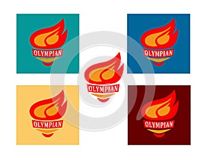 A set of five logotypes of the torch with the inscription Olympian