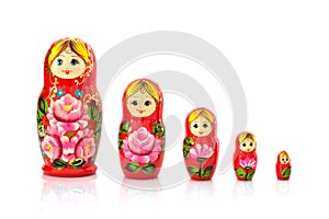 Set of five matryoshka russian nesting dolls