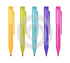 Set of five multi-colored pens