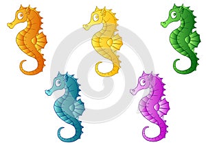 Set of five multi-colored sea horses