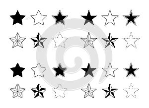 Stars Vector Icons Set Flat Single Color Solid and Outlines photo