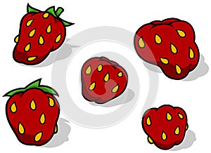 Set of Five Red Strawberries with Yellow Seeds