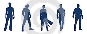 Set of five silhouettes of people adventurers