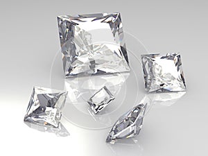 Set of five square diamond stones - 3D