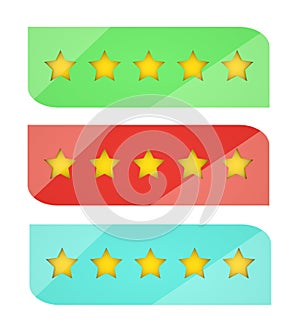 Set of five stars rating design elements in modern 3D glossy design. Rank bars with mirror effect