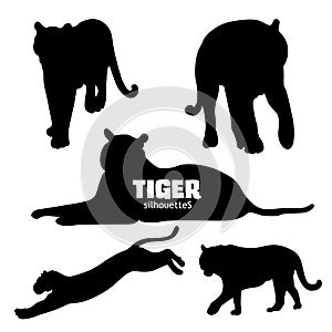 Set of five tiger silhouettes