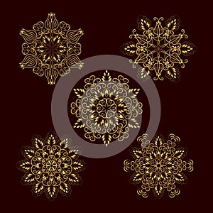 Set from five Vector Gold Floral Mandalas