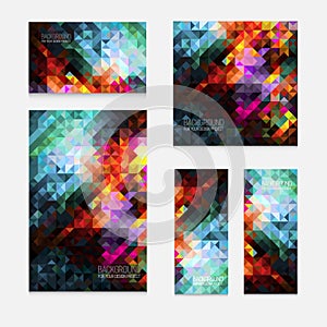 Set of five vector modern colorful rectangular abstract mosaic backgrounds