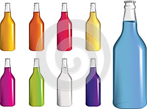 Set of fizzy drinnk, soda or alcopop bottles