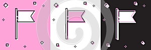 Set Flag icon isolated on pink and white, black background. Location marker symbol. Vector