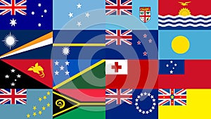 Set flag of Oceania states. Flag concept. Flag quiz.