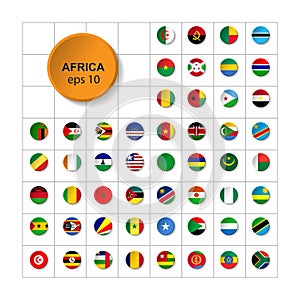 Set of flags of Africa. Triangular button. Vector. 10 eps