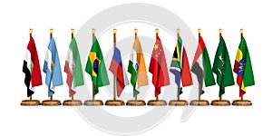 Set flags BRICS on white background. Isolated 3D illustration