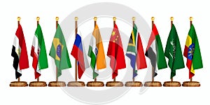 Set flags BRICS on white background. Isolated 3D illustration