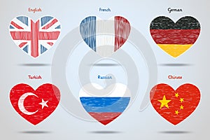 Set of flags in shape of hearts.