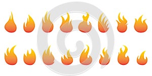 Set of flame icons. Fire symbols