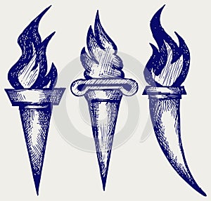 Set of flaming torches